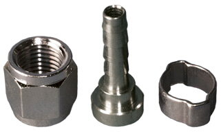 Trubkový fiting 4 mm + matice pre konektor na sud na nealko, s ¾ "závitom Trubkový fiting 4 mm + matice pre konektor na sud na nealko, s ¾ "závitom