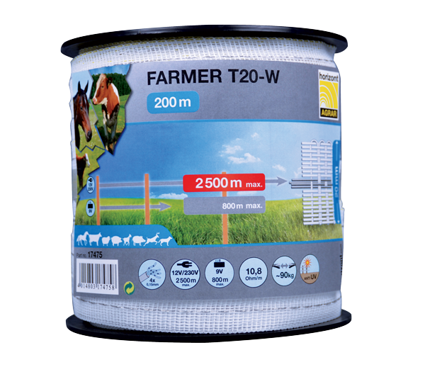 Vodivá páska FARMER T20-W 20mm/200m, biela